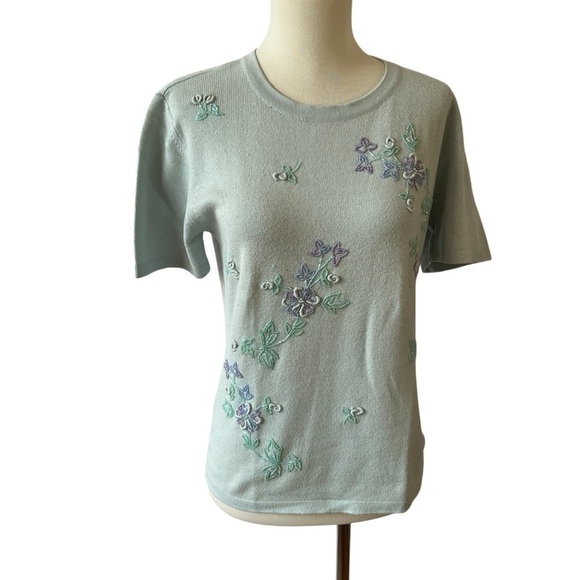 ESCADA MARGARETHA LEY CASHMERE SILK SWEATER FLORAL COQUETTE LUXURY VINTAGE S - Picture 2 of 11